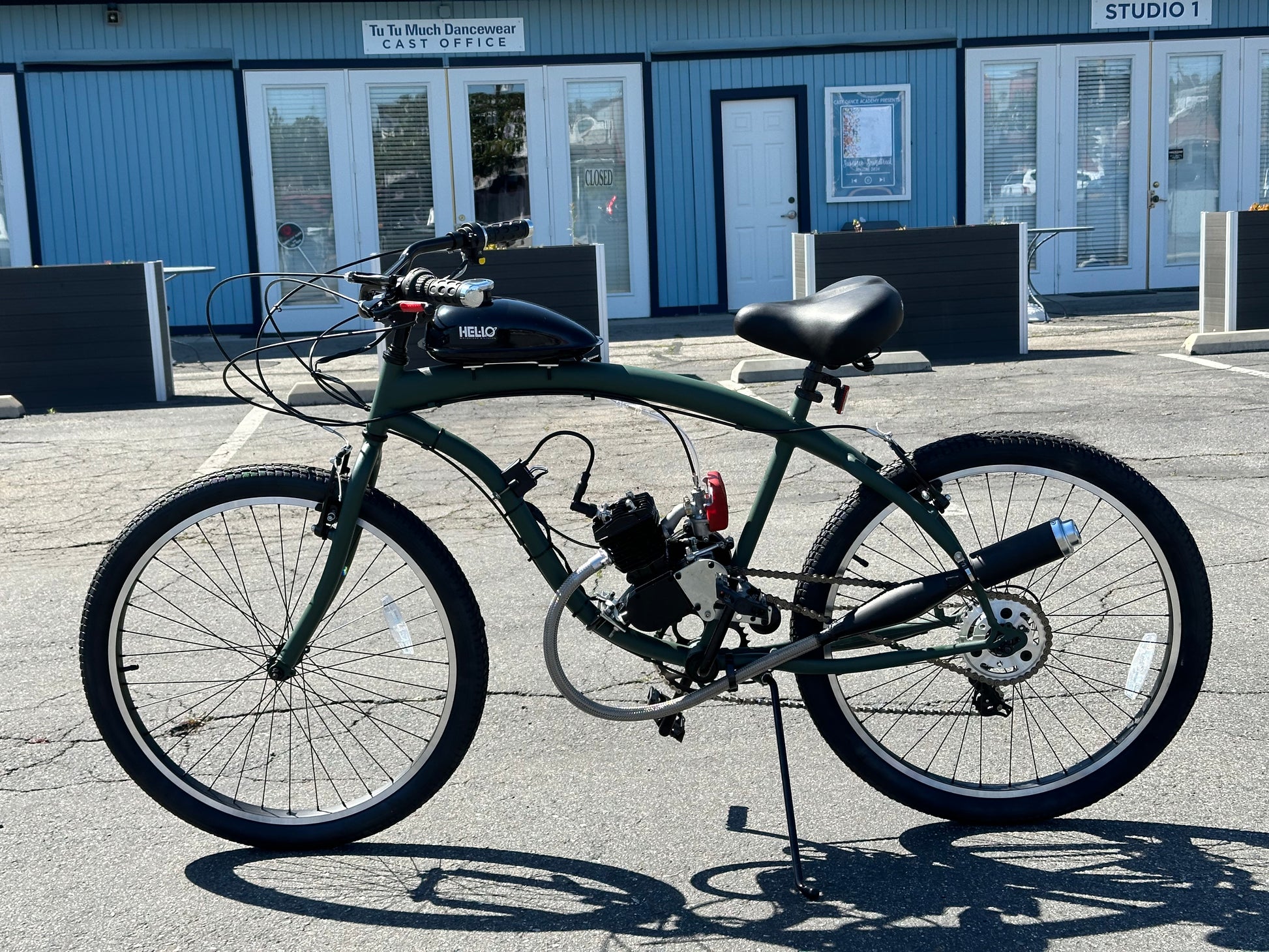 Available Now Army Green ECO 2 Stroke Motorized Bicycle