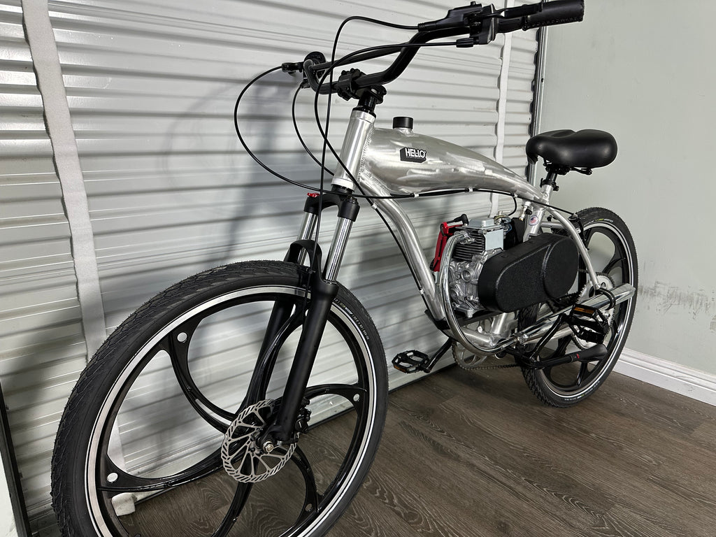 Available Now! Silver Supernatural v2 49cc EZM with Honda GXH50 Motorized Bike