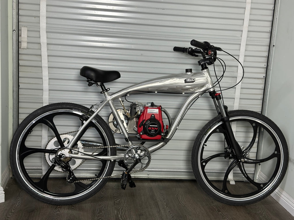 Available Now! Silver Supernatural v2 49cc EZM with Honda GXH50 Motorized Bike