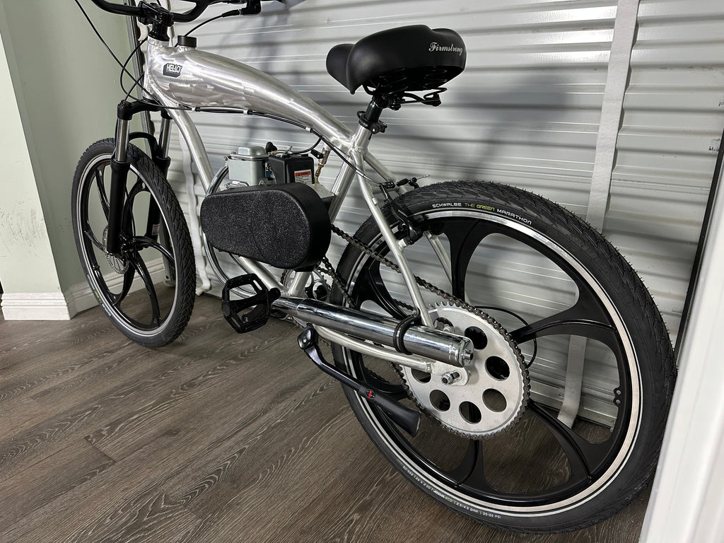 Available Now! Silver Supernatural v2 49cc EZM with Honda GXH50 Motorized Bike
