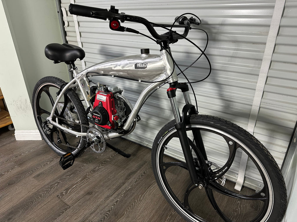 Available Now! Silver Supernatural v2 49cc EZM with Honda GXH50 Motorized Bike