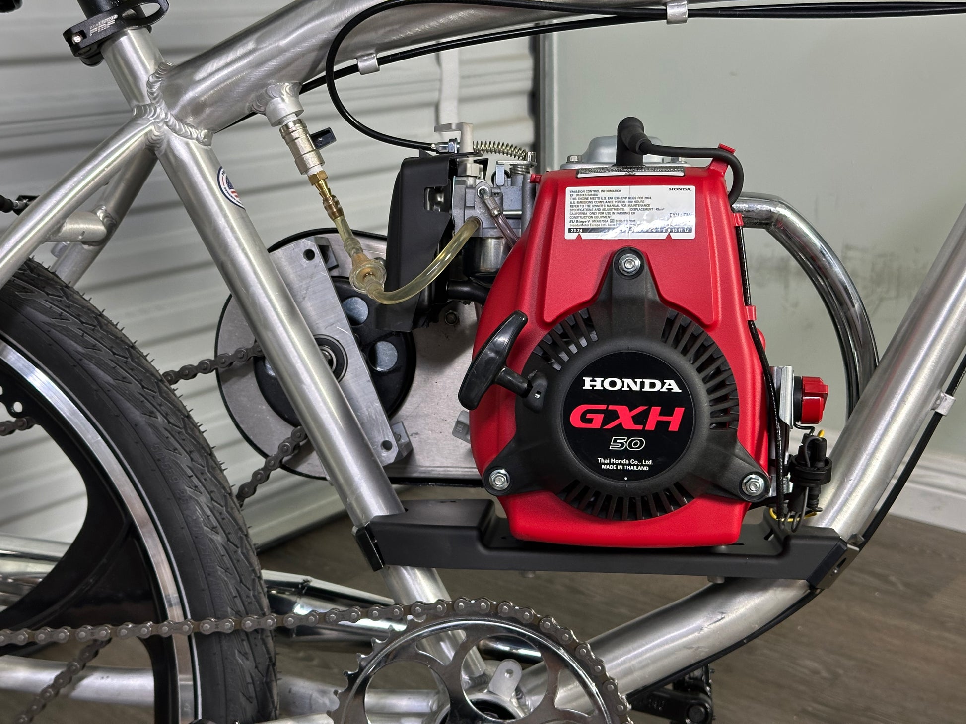 Available Now! Silver Supernatural v2 49cc EZM with Honda GXH50 Motorized Bike