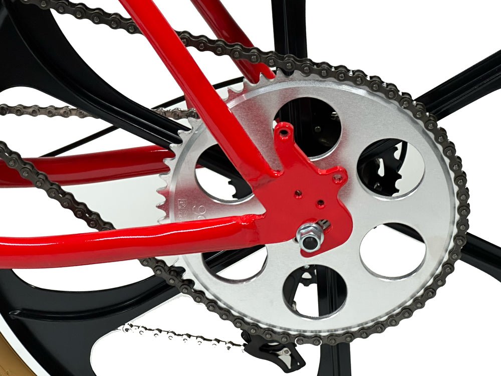 Red Helio Supernatural 49cc 4 Stroke Bike rear CNC Sprocket