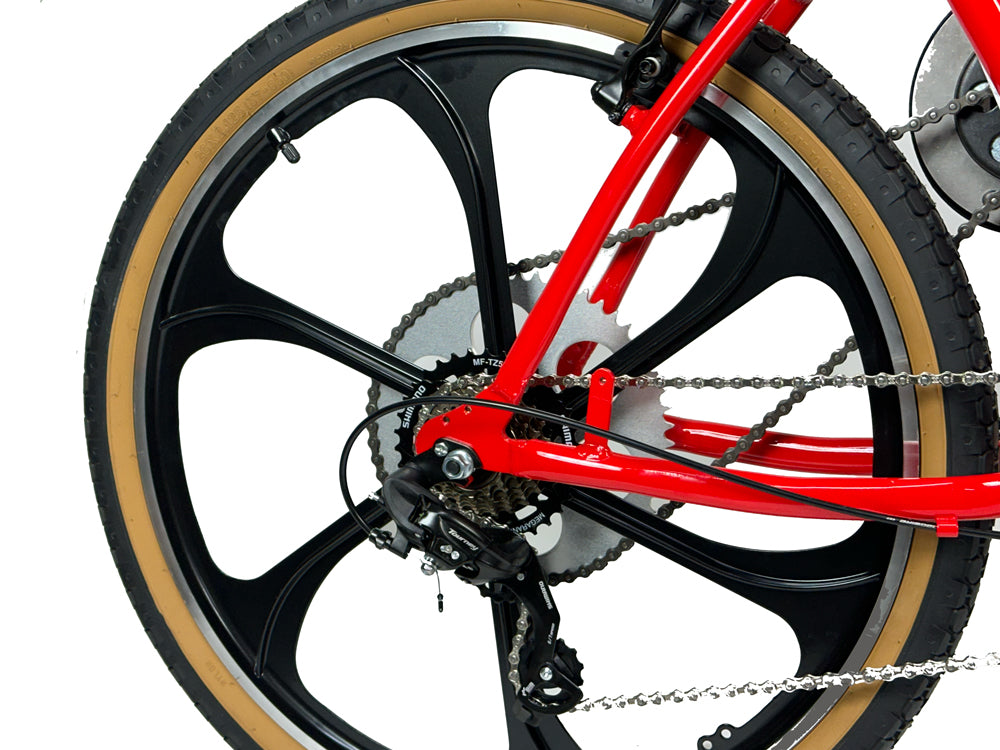 Red Helio Supernatural 49cc 4 Stroke Bike rear Mag Wheel