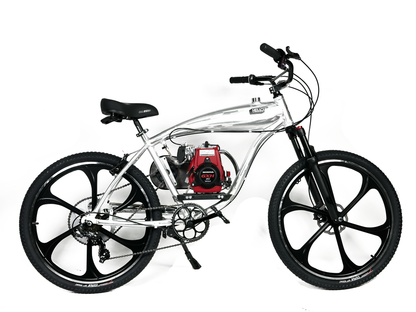 Available Now! Silver Supernatural v2 49cc EZM with Honda GXH50 Motorized Bike