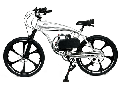 Available Now! Silver Supernatural v2 49cc EZM with Honda GXH50 Motorized Bike